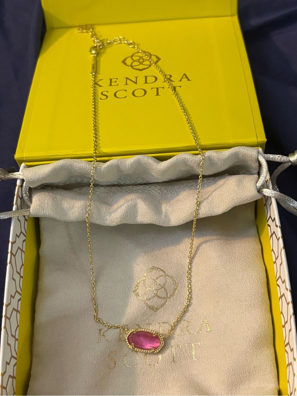 Kendra Scott Gold Elise Necklace with Pink Stone